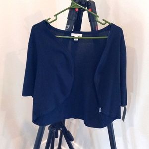 2X Navy Elbow Sleeve Open Fron Cropped Sweater Shrug. Rounded Lapels.  NWOT.
